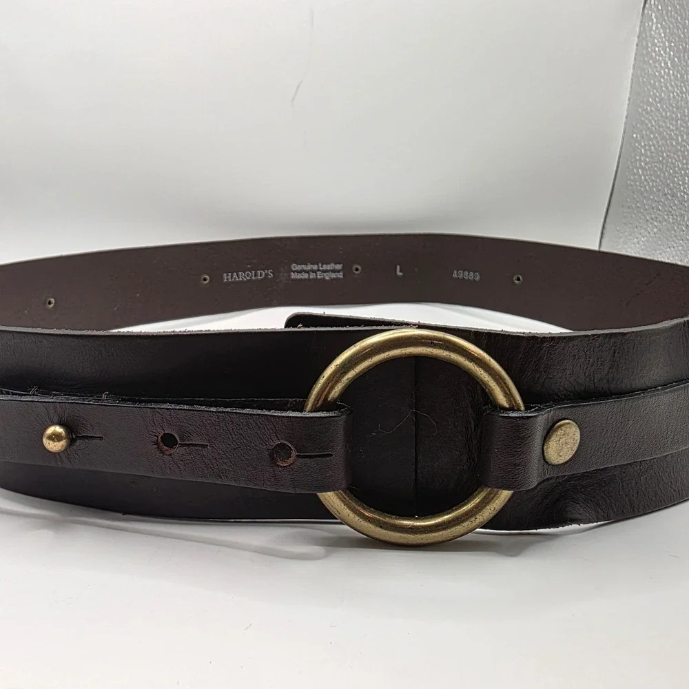 Harold's Brown Leather Wide O-Ring Waist Belt Made in England M A9889 Equestrian